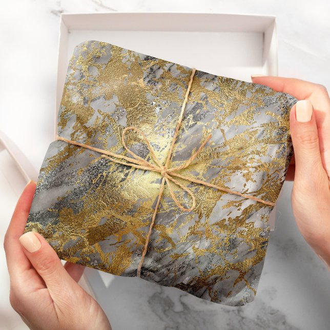 Silver Grått Guld Marble Shiny Metallic Stroke Lux Presentpapper (Silver Gray Gold Marble Shiny Metallic Stroke Lux Wrapping Paper)