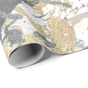 Silver Grått Guld Marble Shiny Metallic White Ivor Presentpapper