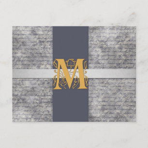 Silver Grått Guld Monogram Brev M-platta antecknin Inbjudningar