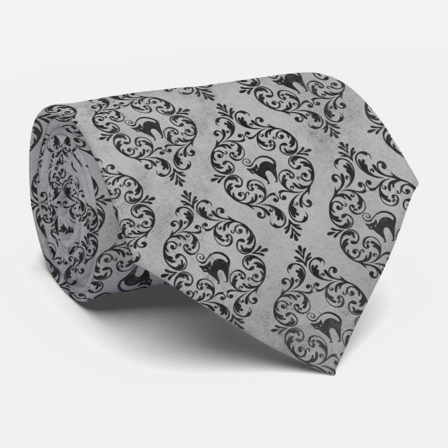 Silver Grått Halloween Katt TIE Slips (Rullad)