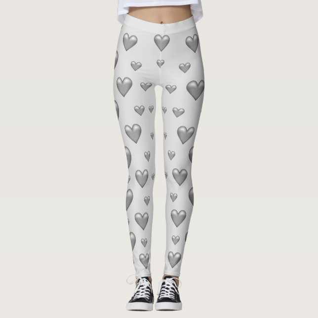 Silver Grått Hearts Mönster Leggings (Framsida)