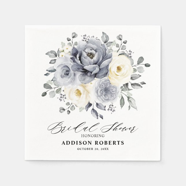 Silver Grått Ivory Blommigt boho Ivory Möhippa Pappersservett (Framsidan)