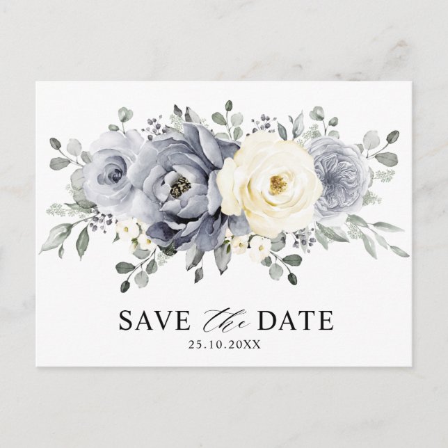Silver Grått Ivory Blommigt Winter Boho Spara datu Vykort (Framsida)