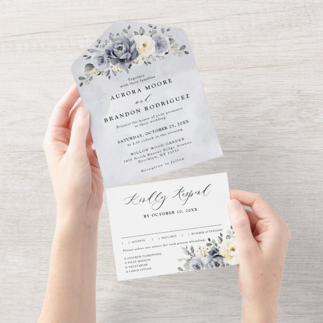 Silver Grått Ivory Blommigt Winter Rustic Bröllop  (Tearaway)