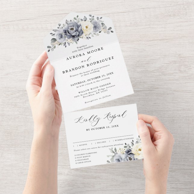Silver Grått Ivory Blommigt Winter Rustic Bröllop (Tearaway)