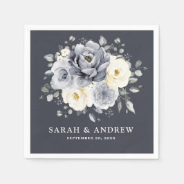 Silver Grått Ivory Blommigt Winter Rustic Bröllop  Pappersservett