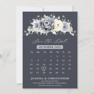 Silver Grått Ivory Blommigt Winter Rustic Calendar Spara Datumet