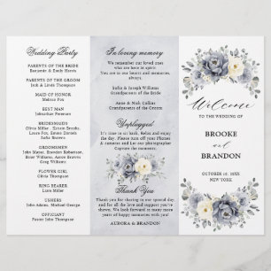 Silver Grått Ivory Winter Wedding Tri-Fold Program