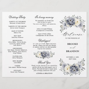 Silver Grått Ivory Winter Wedding Tri-Fold Program