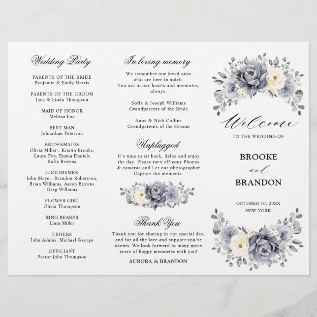 Silver Grått Ivory Winter Wedding Tri-Fold Program (Framsida)
