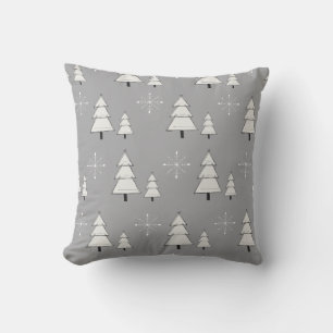 Silver grått jul med gräs och snöflingor kudde