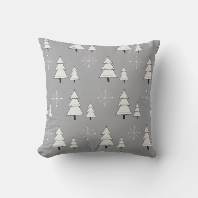 Silver grått jul med gräs och snöflingor kudde (Framsida)