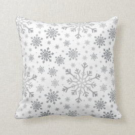 Silver Grått jul-Snöflingor på Vintervit Kudde
