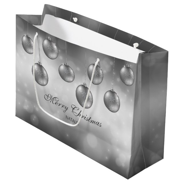 Silver Grått julbalkar med Anpassningsbar text (Framsidan Vinklad)