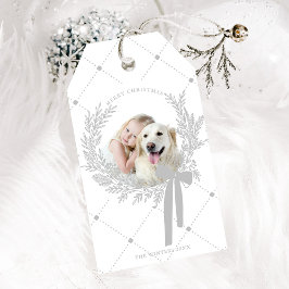 Silver Grått-julfransens andningsfoto Presentetikett