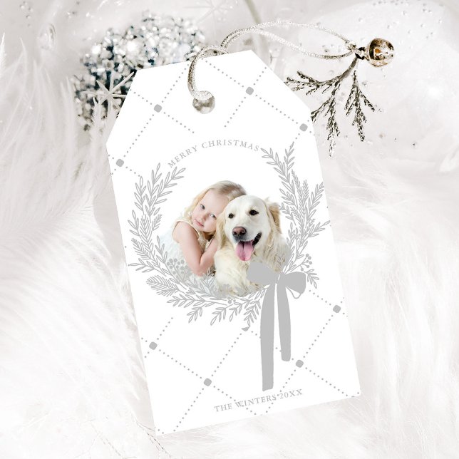 Silver Grått-julfransens andningsfoto Presentetikett (Skapare uppladdad)