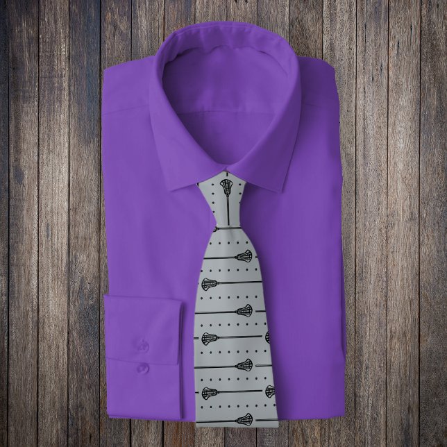 Silver Grått Lacrosse Black Sticks & Dots Mönster Slips (Skapare uppladdad)