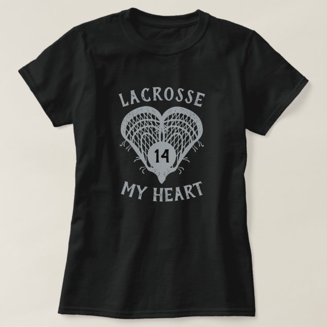Silver Grått Lacrosse My Heart T-Shirt (Design framsida)