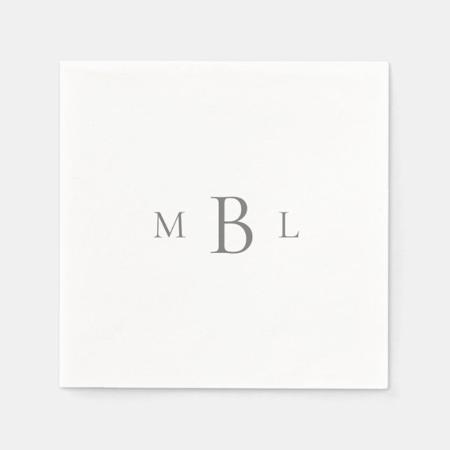 Silver/Grått Large Monogram White Bröllop Cocktail Pappersservett (Framsidan)
