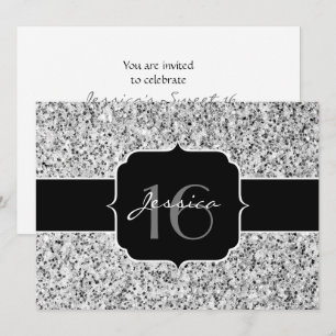Silver grått light glitter sparkles Sweet 16 Inbjudningar