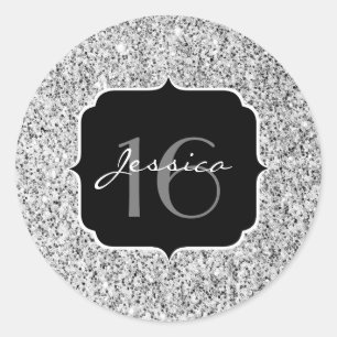 Silver grått light glitter sparkles Sweet 16 Runt Klistermärke
