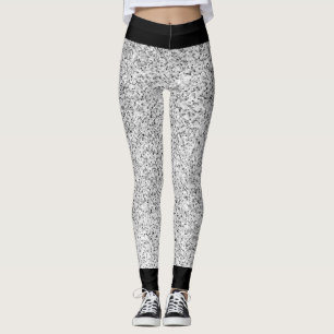 Silver grått ljusa glitter-glittrar med svart färg leggings