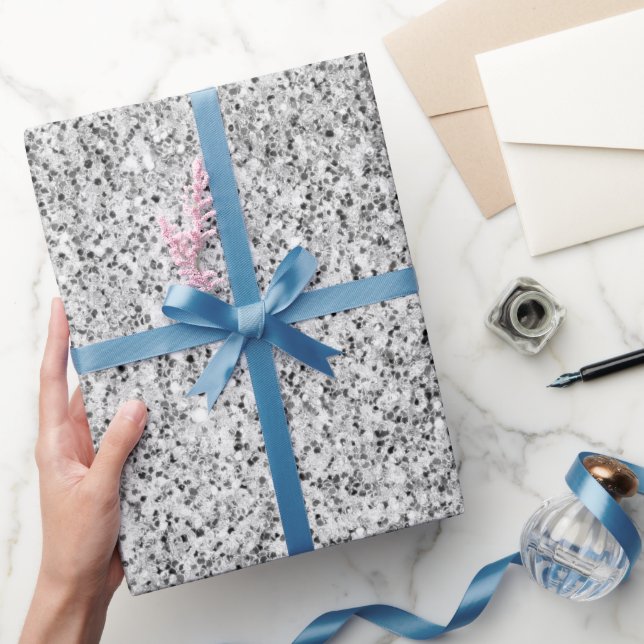 Silver grått ljusa glitter-glittrar, svarta vita presentpapper (Gifting)