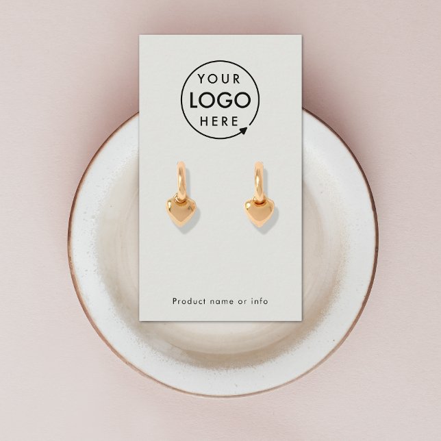 Silver Grått Logotyp | Modern Visning Card Visitkort (Modern minimalist soft gray earring display card by Guava - clean, stylish, and customizable)