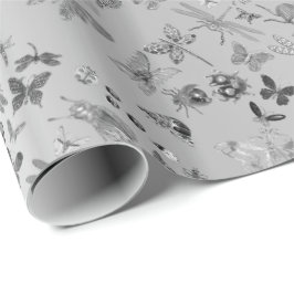 Silver Grått Meadow Butterfly Insekter Gems Diamon Presentpapper