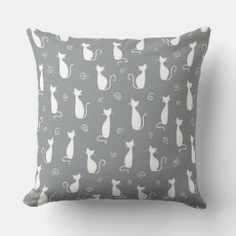 SILVER GRÅTT MED VITA KATSILHOUETTER KUDDE