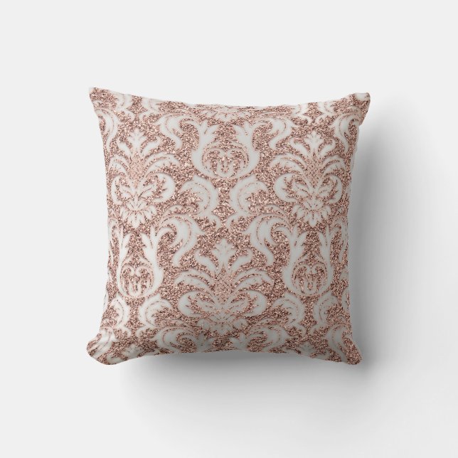 Silver Grått Metall Damask Ro Rosa  Glitter Kudde (Framsida)