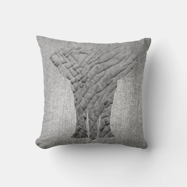 Silver Grått Metallic Black Animal Skin Elephant Kudde (Framsida)
