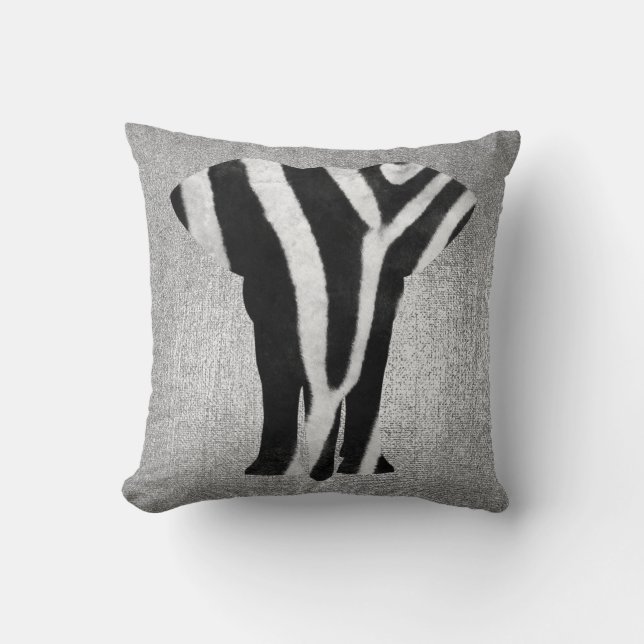 Silver Grått Metallic Black Zebra Skin Elephant Kudde (Framsida)