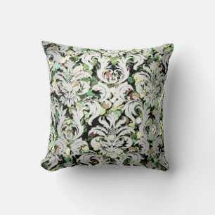 Silver Grått Metallic Damask Woodland Grönt Grått Kudde