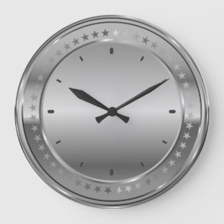 Silver-grått Metallic Design-Stainless Steel Stor Klocka