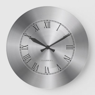 Silver Grått Metallic Design Stainless Steel-utsee Stor Klocka