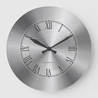 Silver Grått Metallic Design Stainless Steel-utsee Stor Klocka
