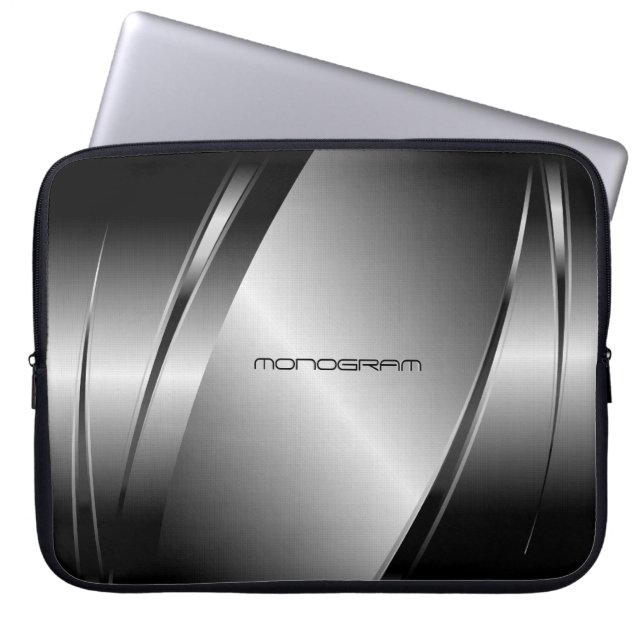 Silver Grått Metallic look-Stainless Steel Mönster Laptop Fodral (Framsidan)