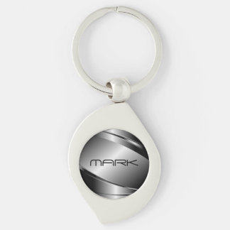 Silver Grått Metallic look-Stainless Steel Mönster Swirl Silverfärgad Nyckelring