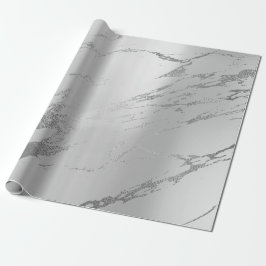Silver Grått Metallic Strokes Marble Shiny Glam Presentpapper