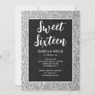 Silver grått-miniatyrdiagram Sweet 16 elegant scri Inbjudningar