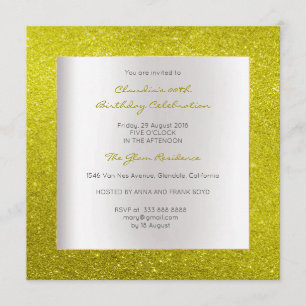 Silver Grått Minimal Birthday Gult Lemon Glitter Inbjudningar