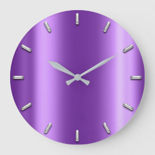 Silver Grått Minimalism Amethyst Lila Plum Stor Klocka