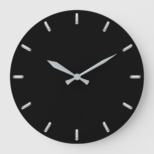 Silver Grått-minimalism Black Noir-Eleganten Stor Klocka (Framsida)