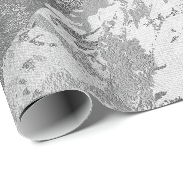 Silver Grått Monochrom Marble Shiny Metallic VIP Presentpapper (Rullad Hörn)