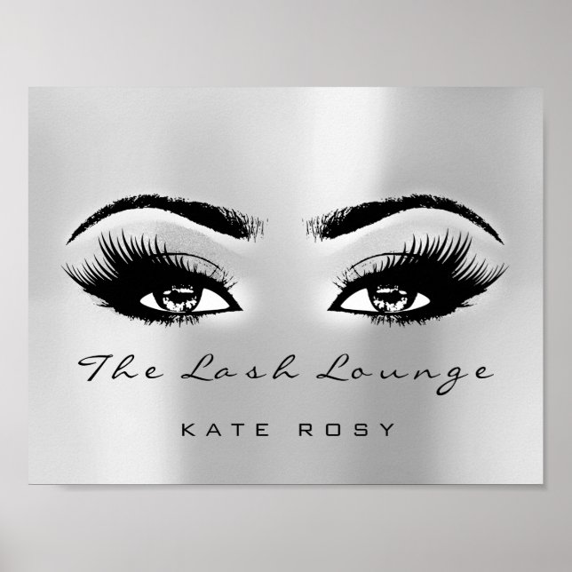 Silver Grått Namn Makeup Artist Beauty Studio Lash Poster (Framsidan)