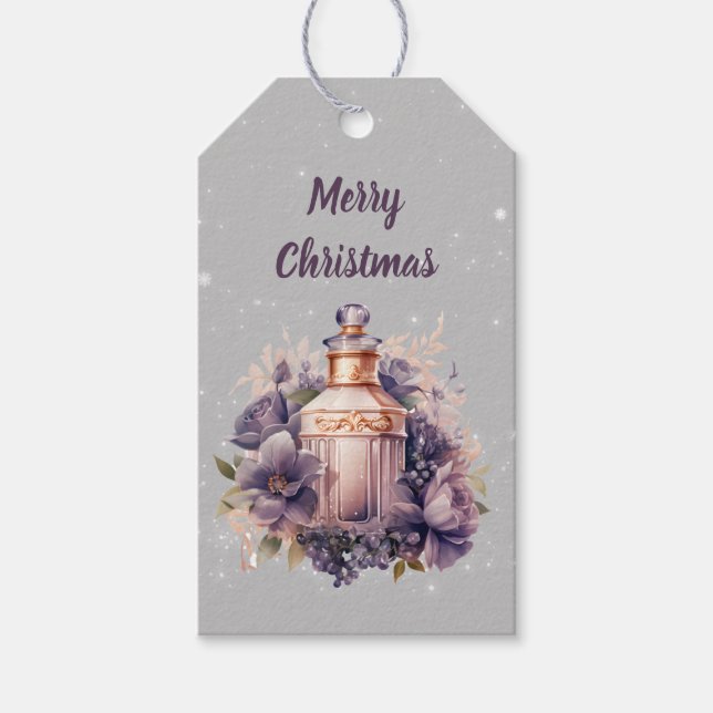 Silver grått Nostalgic God jul Presentetikett (Framsidan)