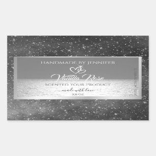 Silver Grått Ocean-produktetiketter Glitter Stars Rektangulärt Klistermärke