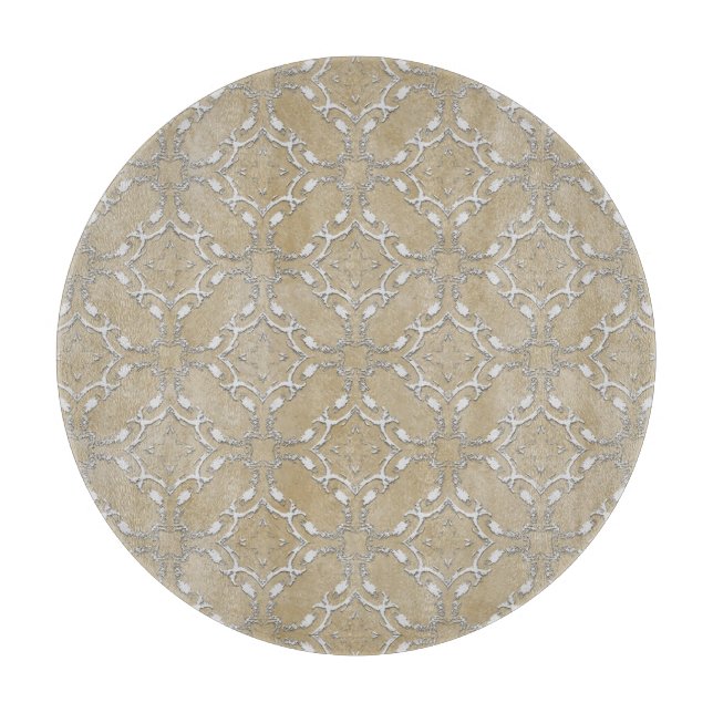 Silver Grått och Beige Metallic Filagret Mönster (Framsidan)
