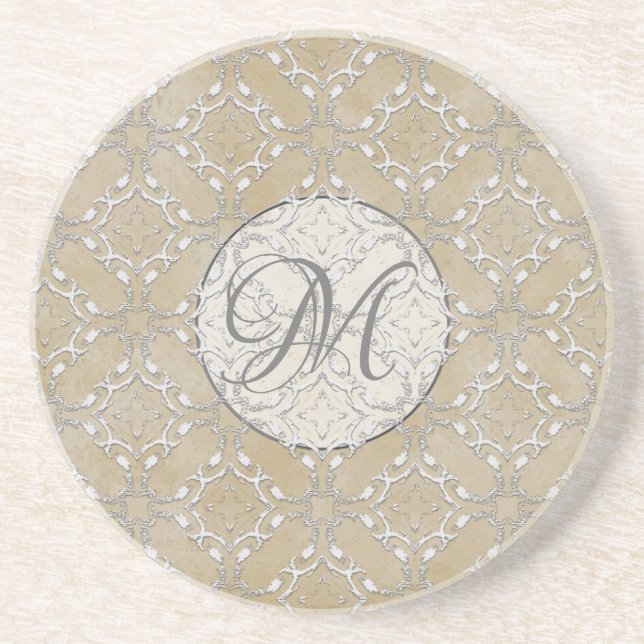 Silver Grått och Beige Metallic Filagret Mönster Underlägg (Framsidan)